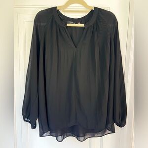 Tahari Woman 1X Black Blouse Plus Size Tunic Top Long Sleeve Lined Workwear